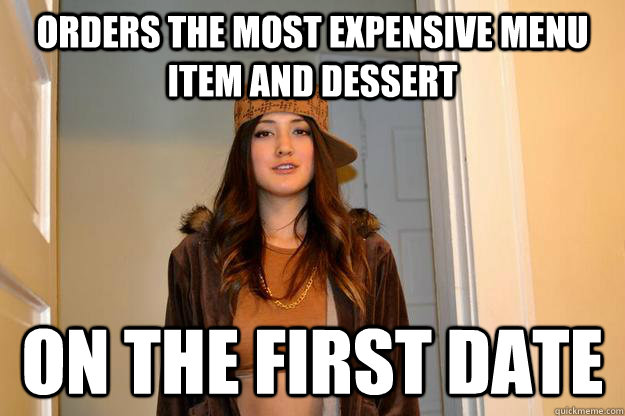orders the most expensive menu item and dessert on the first date  