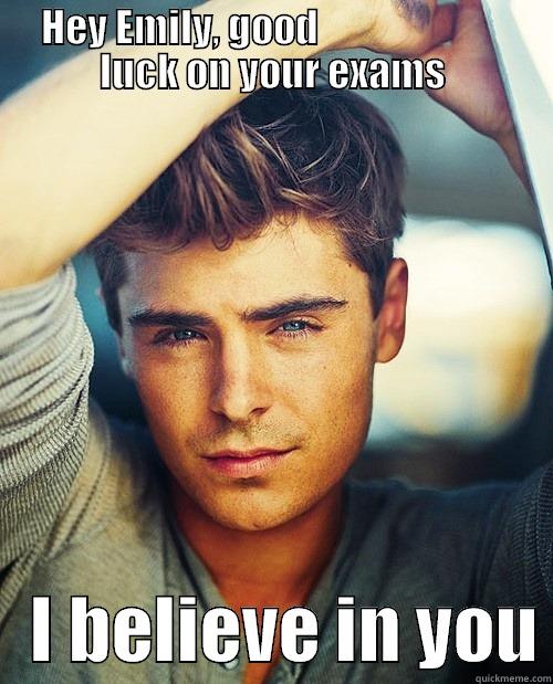 zac meme - HEY EMILY, GOOD                         LUCK ON YOUR EXAMS    I BELIEVE IN YOU Misc