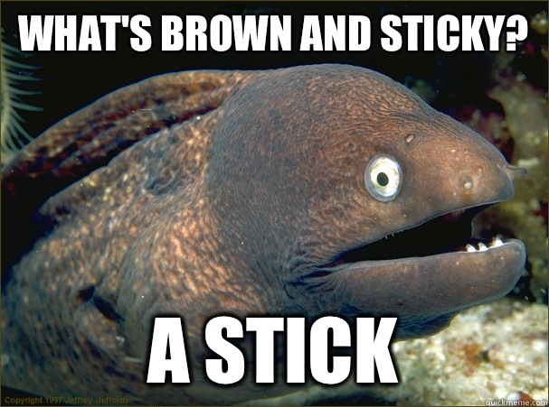 What's brown and sticky? A stick  Bad Joke Eel