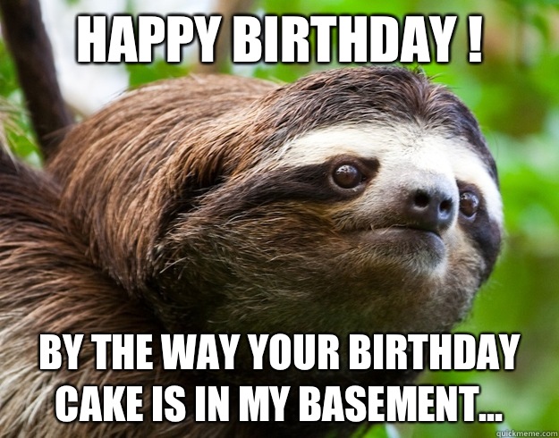 Happy Birthday ! By the way your birthday cake is in my basement... - Happy Birthday ! By the way your birthday cake is in my basement...  happy birthday sloth