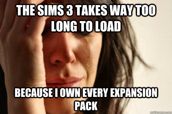 The Sims 3 takes way too long to load because i own every expansion pack  First World Problems