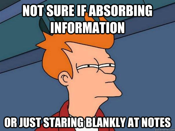 Not sure if absorbing information or just staring blankly at notes - Not sure if absorbing information or just staring blankly at notes  Futurama Fry