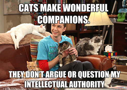 Cats make wonderful companions. They don’t argue or question my intellectual authority - Cats make wonderful companions. They don’t argue or question my intellectual authority  sheldon and his cats