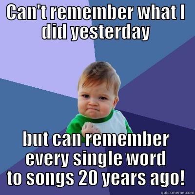 CAN'T REMEMBER WHAT I DID YESTERDAY BUT CAN REMEMBER EVERY SINGLE WORD TO SONGS 20 YEARS AGO! Success Kid