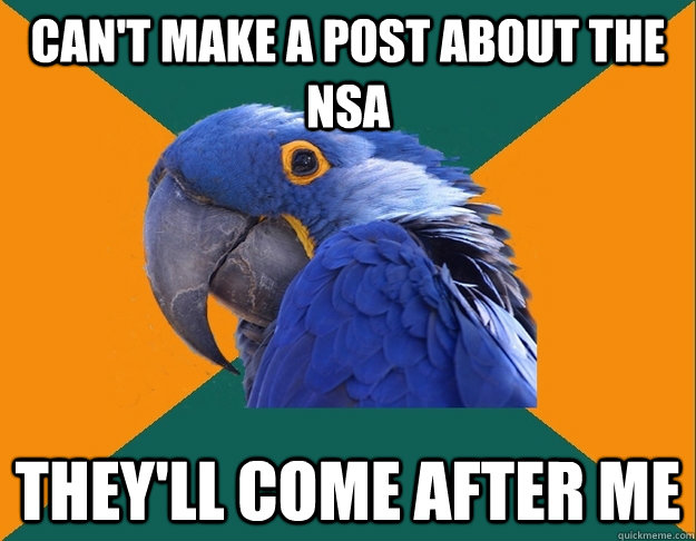 Can't make a post about the NSA They'll come after me - Can't make a post about the NSA They'll come after me  Paranoid parrot flat tire