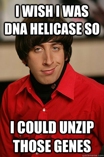 I wish I was DNA Helicase so I could unzip those genes - I wish I was DNA Helicase so I could unzip those genes  Pick up line scientist