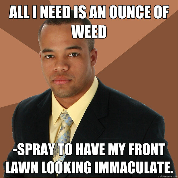 All I need is an ounce of weed -spray to have my front lawn looking immaculate. - All I need is an ounce of weed -spray to have my front lawn looking immaculate.  Successful Black Man