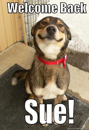Welcome Back -    WELCOME BACK      SUE!  Good Dog Greg