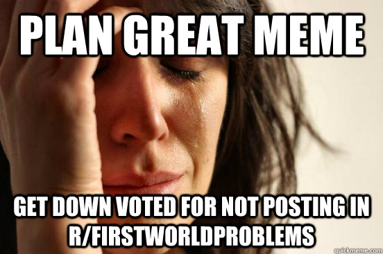 plan great meme get down voted for not posting in r/firstworldproblems  First World Problems