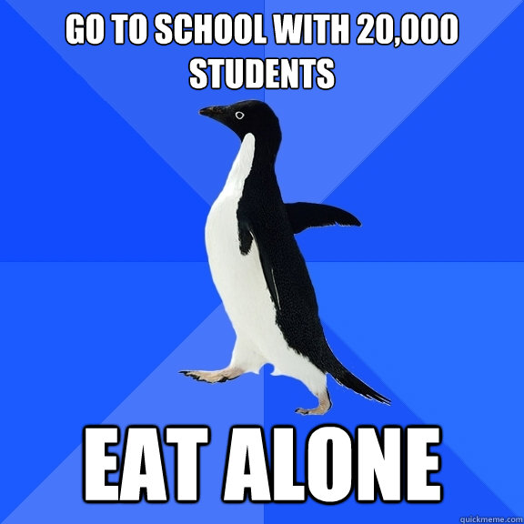 Go to school with 20,000 students Eat alone  Socially Awkward Penguin
