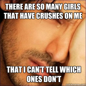 There are so many girls that have crushes on me that I can't tell which ones don't  First World Attractive Male Problems