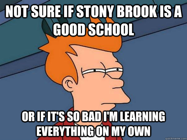 Not sure if stony brook is a good school or if it's so bad I'm learning everything on my own  Futurama Fry