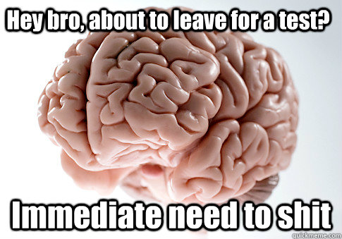 Hey bro, about to leave for a test? Immediate need to shit   Scumbag Brain