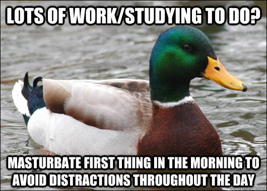 Lots of work/studying to do? Masturbate first thing in the morning to avoid distractions throughout the day  