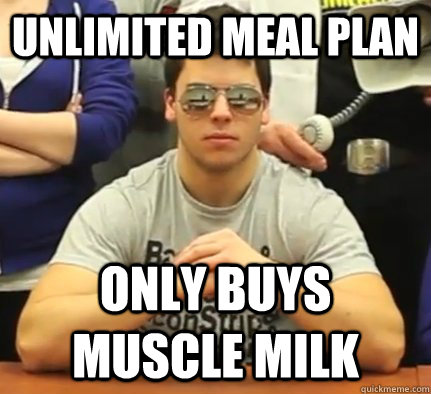 UNLIMITED MEAL PLAN ONLY BUYS MUSCLE MILK - UNLIMITED MEAL PLAN ONLY BUYS MUSCLE MILK  Muscle glasses