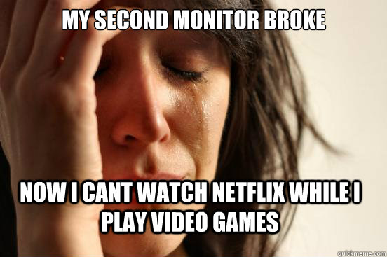 my second monitor broke now I cant watch netflix while i play video games  FirstWorldProblems