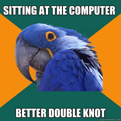 Sitting at the computer Better double knot  Paranoid Parrot