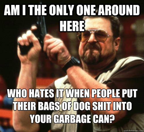 Am i the only one around here who hates it when people put their bags of dog shit into your garbage can?  Am I The Only One Around Here