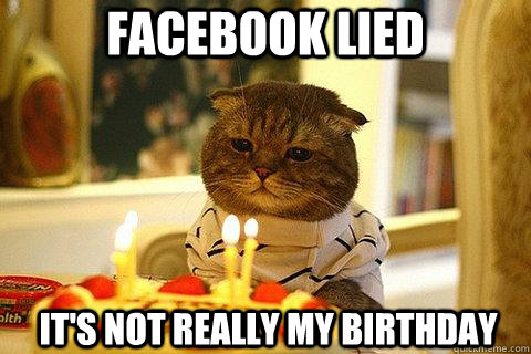 Facebook lied It's not really my birthday - Facebook lied It's not really my birthday  Sad Birthday Cat