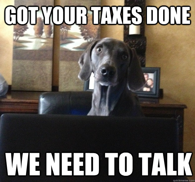 got your taxes done we need to talk  We Need to Talk Dog