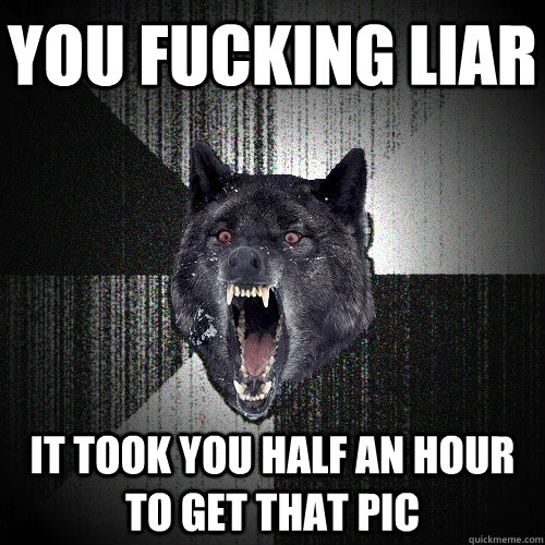 You fucking liar it took you half an hour to get that pic  Insanity Wolf