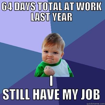 64 DAYS TOTAL AT WORK LAST YEAR I STILL HAVE MY JOB Success Kid
