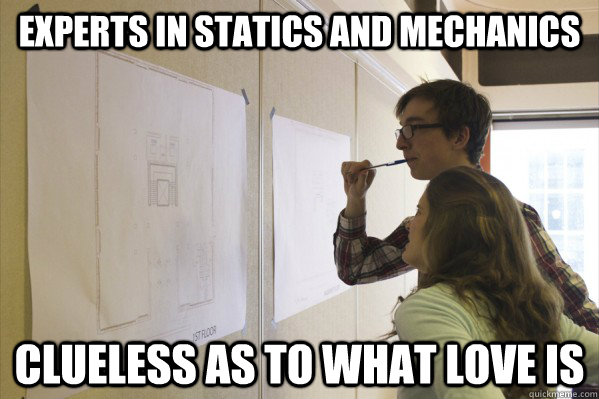 EXPERTS IN STATICS AND MECHANICS CLUELESS AS TO WHAT LOVE IS  