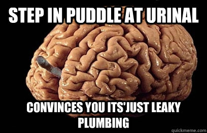 Step in puddle at urinal Convinces you its'just leaky plumbing  Good Guy Brain