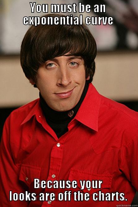 Good looking ;) - YOU MUST BE AN EXPONENTIAL CURVE BECAUSE YOUR LOOKS ARE OFF THE CHARTS. Pickup Line Scientist