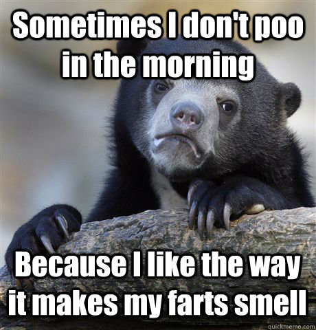 Sometimes I don't poo in the morning Because I like the way it makes my farts smell  Confession Bear