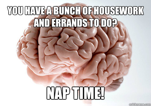 You have a bunch of housework and errands to do? nap time!   Scumbag Brain