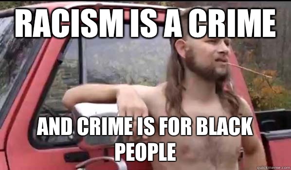 Racism is a crime And crime is for black people  Almost Politically Correct Redneck