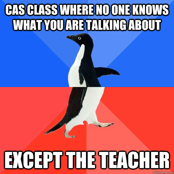 CAS class where no one knows what you are talking about except the teacher  Socially Awkward Awesome Penguin