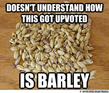Doesn't understand how this got upvoted is barley - Doesn't understand how this got upvoted is barley  Barley Barley