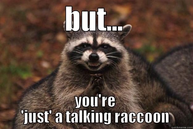 BUT... YOU'RE 'JUST' A TALKING RACCOON Evil Plotting Raccoon