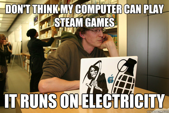 Don't think my computer can play steam games It runs on electricity  Casual PC Gamer