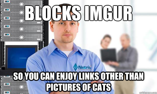 Blocks Imgur so you can enjoy links other than pictures of cats - Blocks Imgur so you can enjoy links other than pictures of cats  Misc