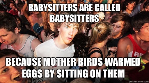 Babysitters are called babysitters because mother birds warmed eggs by sitting on them  Sudden Clarity Clarence