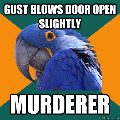 gust blows door open slightly murderer  Paranoid Parrot