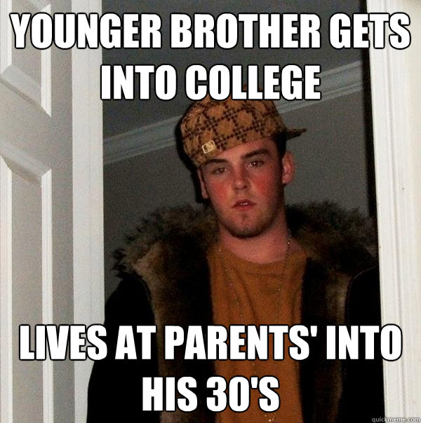 younger brother gets into college lives at parents' into his 30's  Scumbag Steve