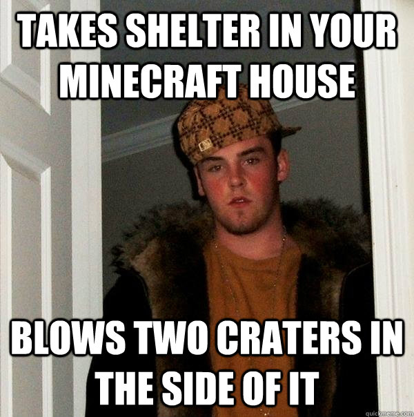 Takes shelter in your minecraft house blows two craters in the side of it  Scumbag Steve
