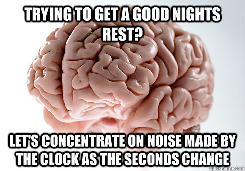 Trying to get a good nights rest? Let's concentrate on noise made by the clock as the seconds change  Scumbag Brain