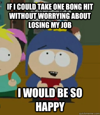 If I could take one bong hit without worrying about losing my job I would be so happy  Craig - I would be so happy