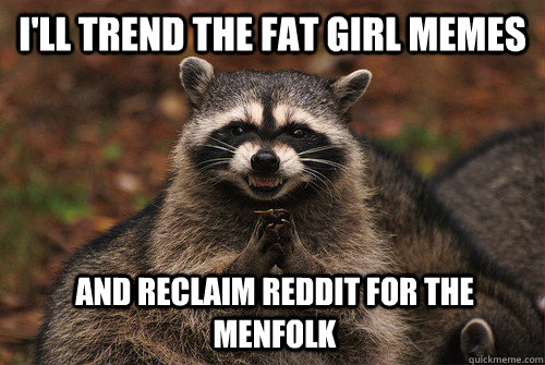 I'll trend the fat girl memes and reclaim reddit for the menfolk  Insidious Racoon 2