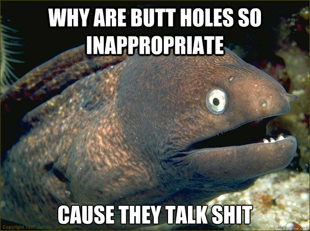 Why are butt holes so inappropriate  Cause they talk shit  Bad Joke Eel