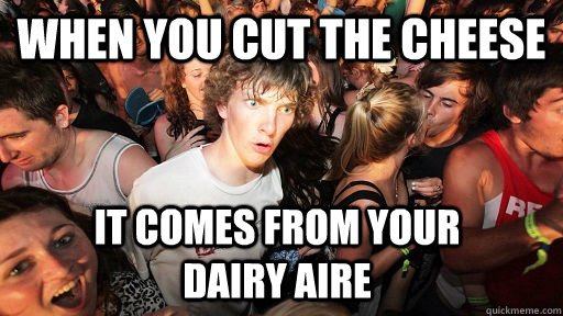 When you cut the cheese it comes from your            dairy aire  Sudden Clarity Clarence