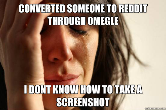 Converted someone to reddit through omegle I dont know how to take a screenshot
  First World Problems
