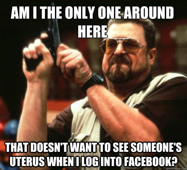 Am I the only one around here That doesn't want to see someone's uterus when I log into facebook?  