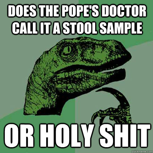 DOES THE POPE'S doctor call it a Stool sample or holy shit  Philosoraptor