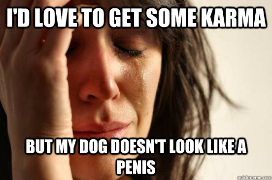 I'D LOVE TO GET SOME KARMA BUT MY DOG DOESN'T LOOK LIKE A PENIS  First World Problems
